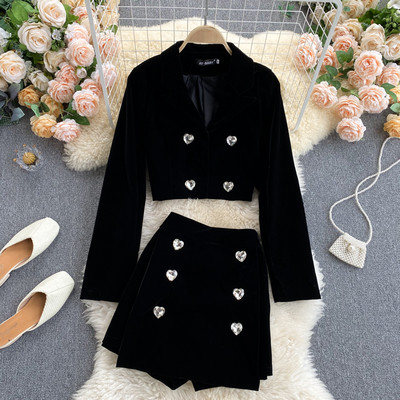 Moodne naiste sametkomplekt - must värv