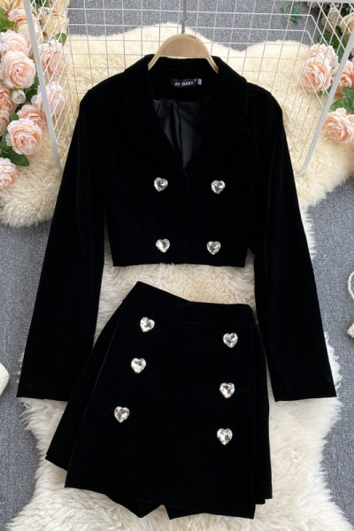 Moodne naiste sametkomplekt - must värv