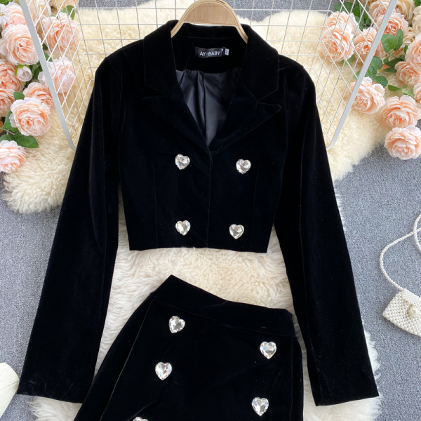 Moodne naiste sametkomplekt - must värv