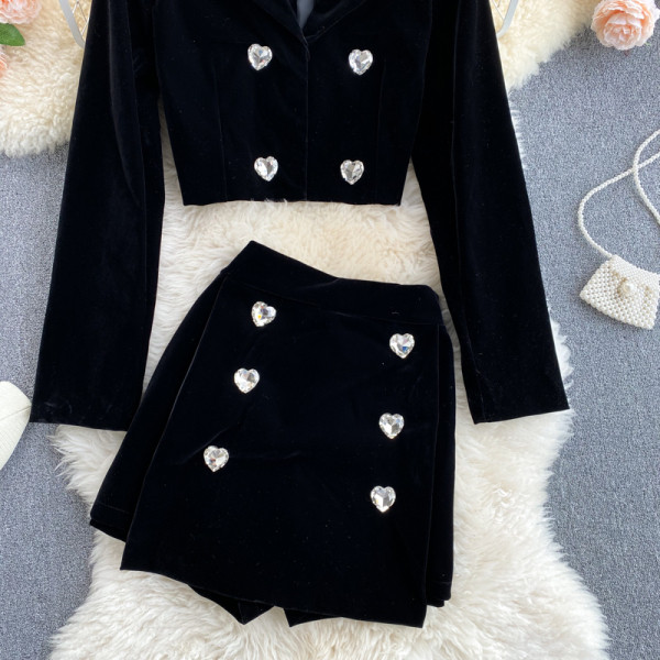 Moodne naiste sametkomplekt - must värv