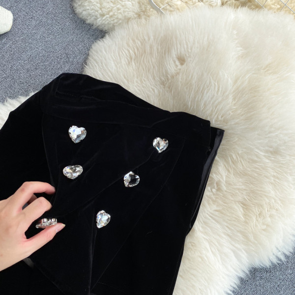 Moodne naiste sametkomplekt - must värv