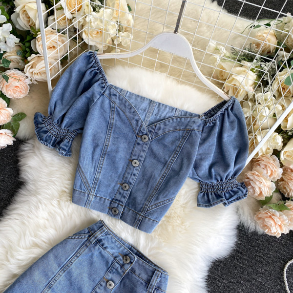 Modern női farmer szett gombokkal