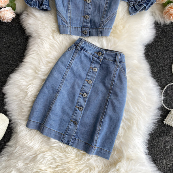 Modern női farmer szett gombokkal