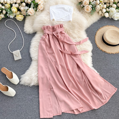 Μοντέρνο γυναικείο σετ από δύο μέρη φούστα + αμάνικο