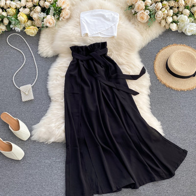 Μοντέρνο γυναικείο σετ από δύο μέρη φούστα + αμάνικο