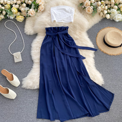 Μοντέρνο γυναικείο σετ από δύο μέρη φούστα + αμάνικο