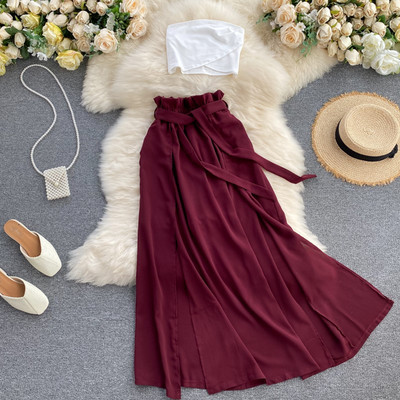 Μοντέρνο γυναικείο σετ από δύο μέρη φούστα + αμάνικο