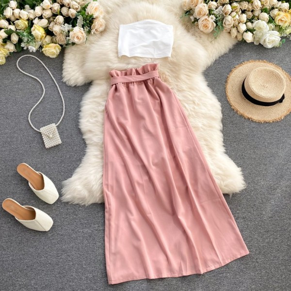 Μοντέρνο γυναικείο σετ από δύο μέρη φούστα + αμάνικο