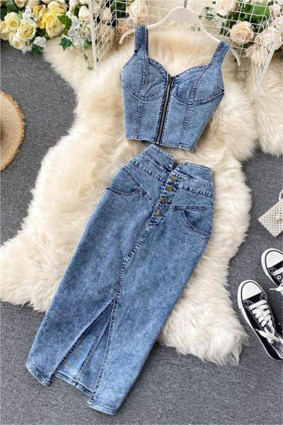 Kasdienis moteriškas sijonų komplektas + džinsinis apatinis trikotažas