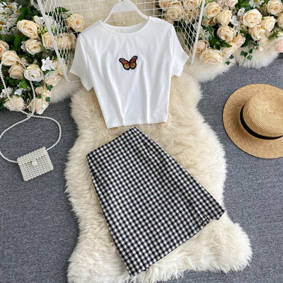 Casual γυναικείο σετ - μπλουζά και καρό φούστα