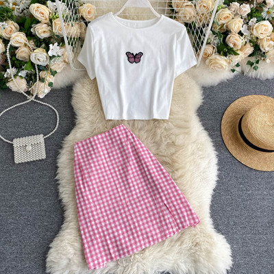 Casual γυναικείο σετ - μπλουζά και καρό φούστα