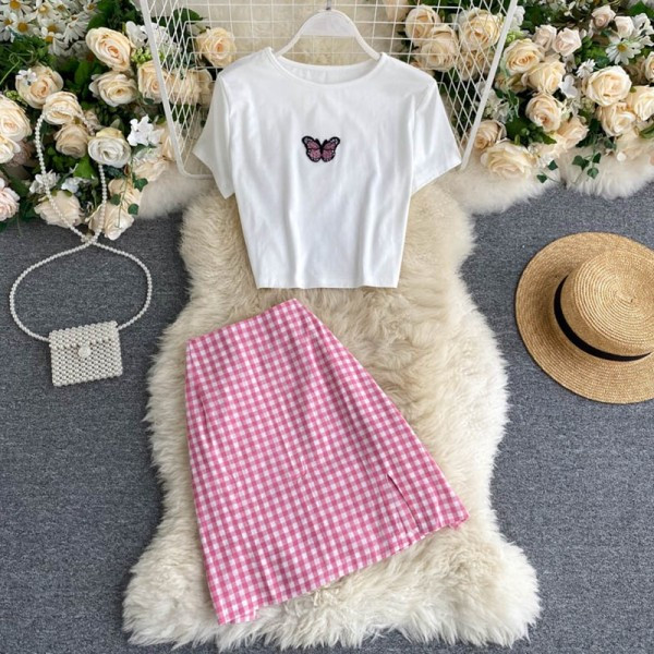 Casual γυναικείο σετ - μπλουζά και καρό φούστα