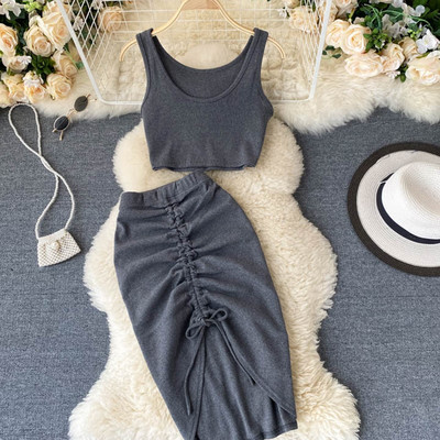 Komplet od dva dijela suknja + majica bez rukava u više boja za žene