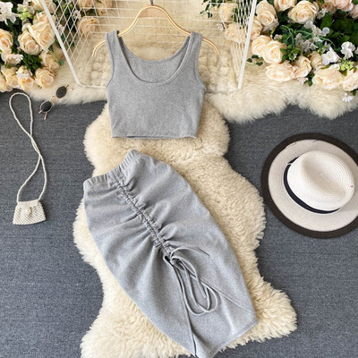 Komplet od dva dijela suknja + majica bez rukava u više boja za žene