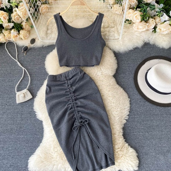 Komplet od dva dijela suknja + majica bez rukava u više boja za žene