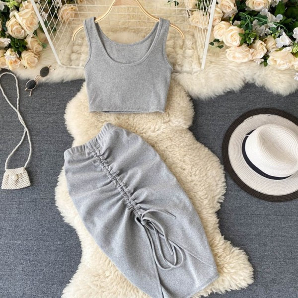 Komplet od dva dijela suknja + majica bez rukava u više boja za žene