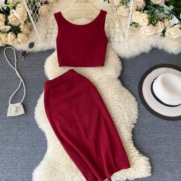 Komplet od dva dijela suknja + majica bez rukava u više boja za žene