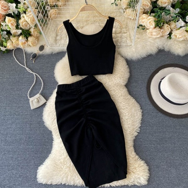 Komplet od dva dijela suknja + majica bez rukava u više boja za žene