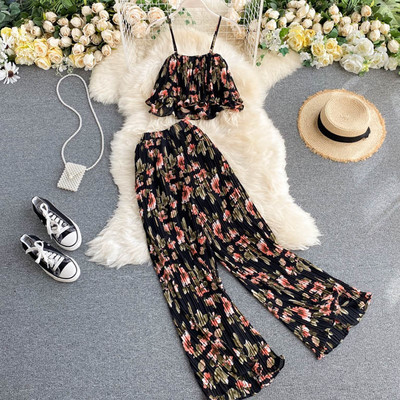 Napi női rakott kétrészes szett virágmintával