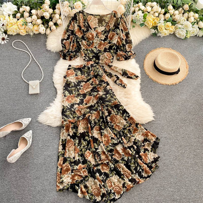 Καθημερινό μοντέρνο γυναικείο σετ με λουλουδάτο μοτίβο σε δύο μέρη