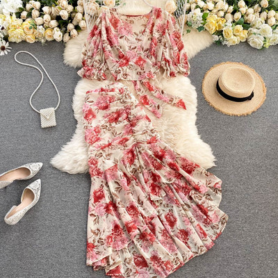 Καθημερινό μοντέρνο γυναικείο σετ με λουλουδάτο μοτίβο σε δύο μέρη