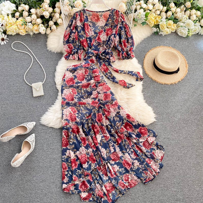 Καθημερινό μοντέρνο γυναικείο σετ με λουλουδάτο μοτίβο σε δύο μέρη