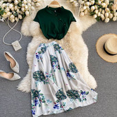 Ženski casual komplet iz dva dijela sa visokim strukom i kratkim rukavima