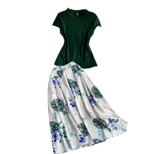 Ženski casual komplet iz dva dijela sa visokim strukom i kratkim rukavima