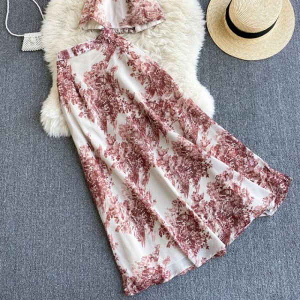 Női alkalmi szett vékony pántokkal és virágmintával