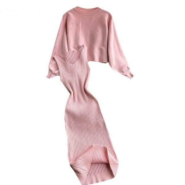 Naiste igapäevane kaheosaline roheline ja roosa kootud komplekt