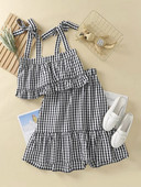 Suvine ruuduline komplekt - lühike särk ja lokkidega seelik