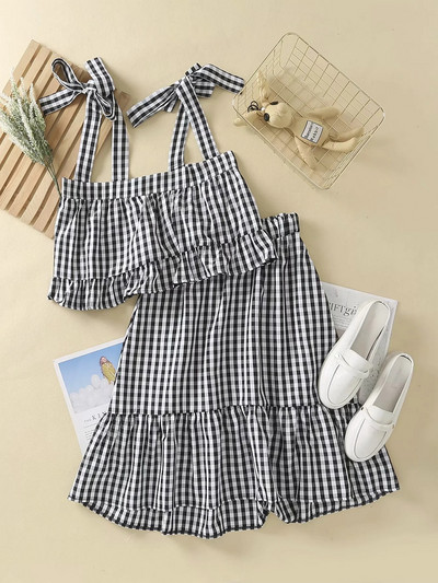Suvine ruuduline komplekt - lühike särk ja lokkidega seelik