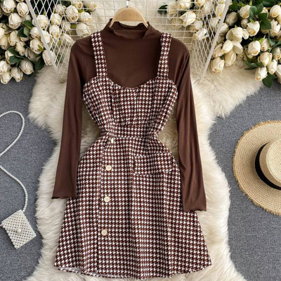 Γυναικείο καρό σετ από δύο μέρη με κουμπιά