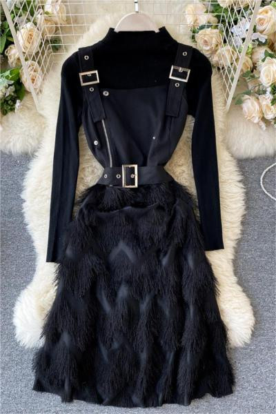 Új modell női blúz és ruha szett fekete rojtokkal