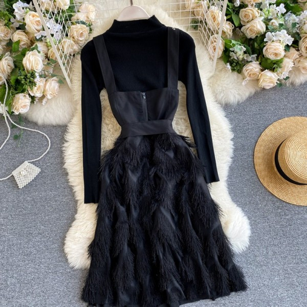 Új modell női blúz és ruha szett fekete rojtokkal