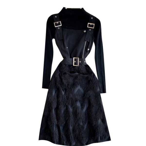 Új modell női blúz és ruha szett fekete rojtokkal