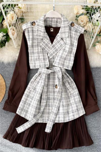 Uue mudeli kaheosaline naiste ruuduline komplekt