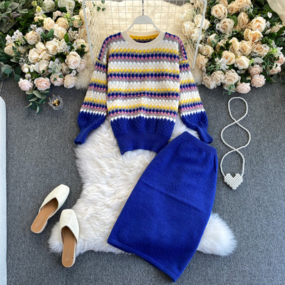 Női gyapjú pulóver és szoknya szett