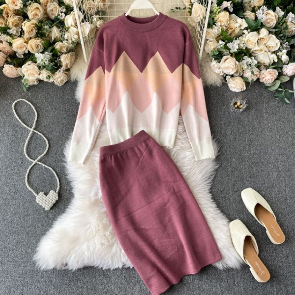 Sieviešu trikotāžas komplekts rozā un zilā krāsā