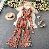 Πολύχρωμο γυναικείο σετ από δύο μέρη με αμάνικο φανελάκι και παντελόνι