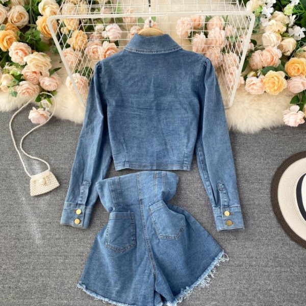 Két részből álló, kék színű női alkalmi farmer szett