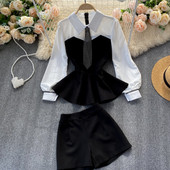 Naiste sügis-talvine krae ja lühikeste pükstega pluusikomplekt