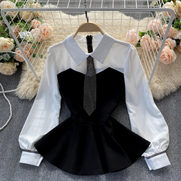 Naiste sügis-talvine krae ja lühikeste pükstega pluusikomplekt