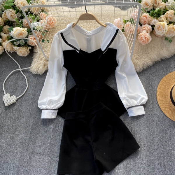 Naiste sügis-talvine krae ja lühikeste pükstega pluusikomplekt