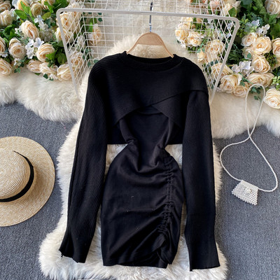 Дамски модерен комплект от две части-рокля и блуза