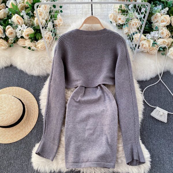 Дамски модерен комплект от две части-рокля и блуза