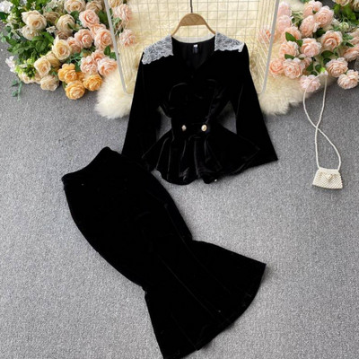 Naiste igapäevane musta värvi sametikomplekt