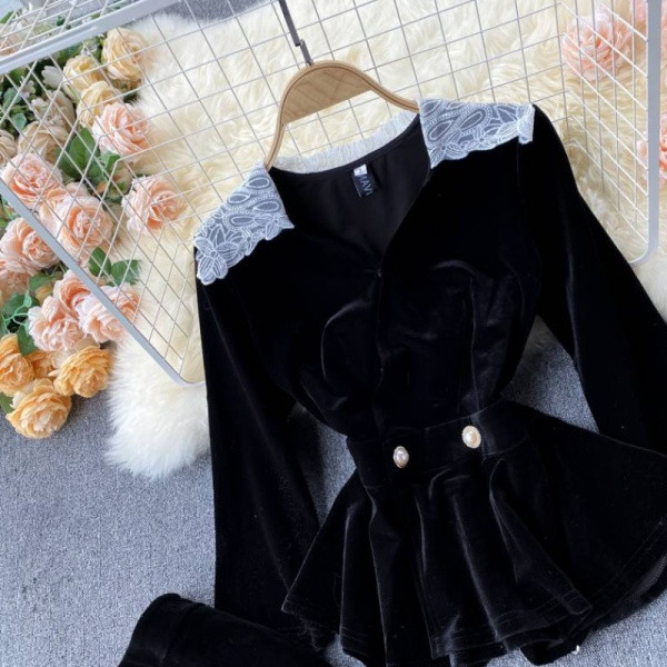 Naiste igapäevane musta värvi sametikomplekt