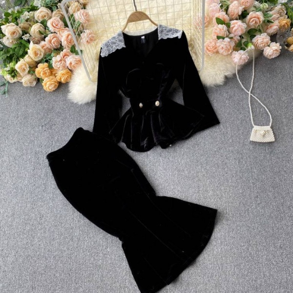 Naiste igapäevane musta värvi sametikomplekt