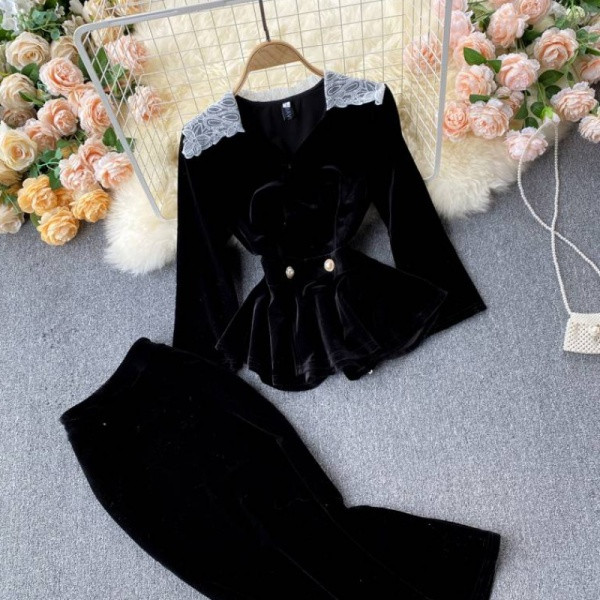 Naiste igapäevane musta värvi sametikomplekt